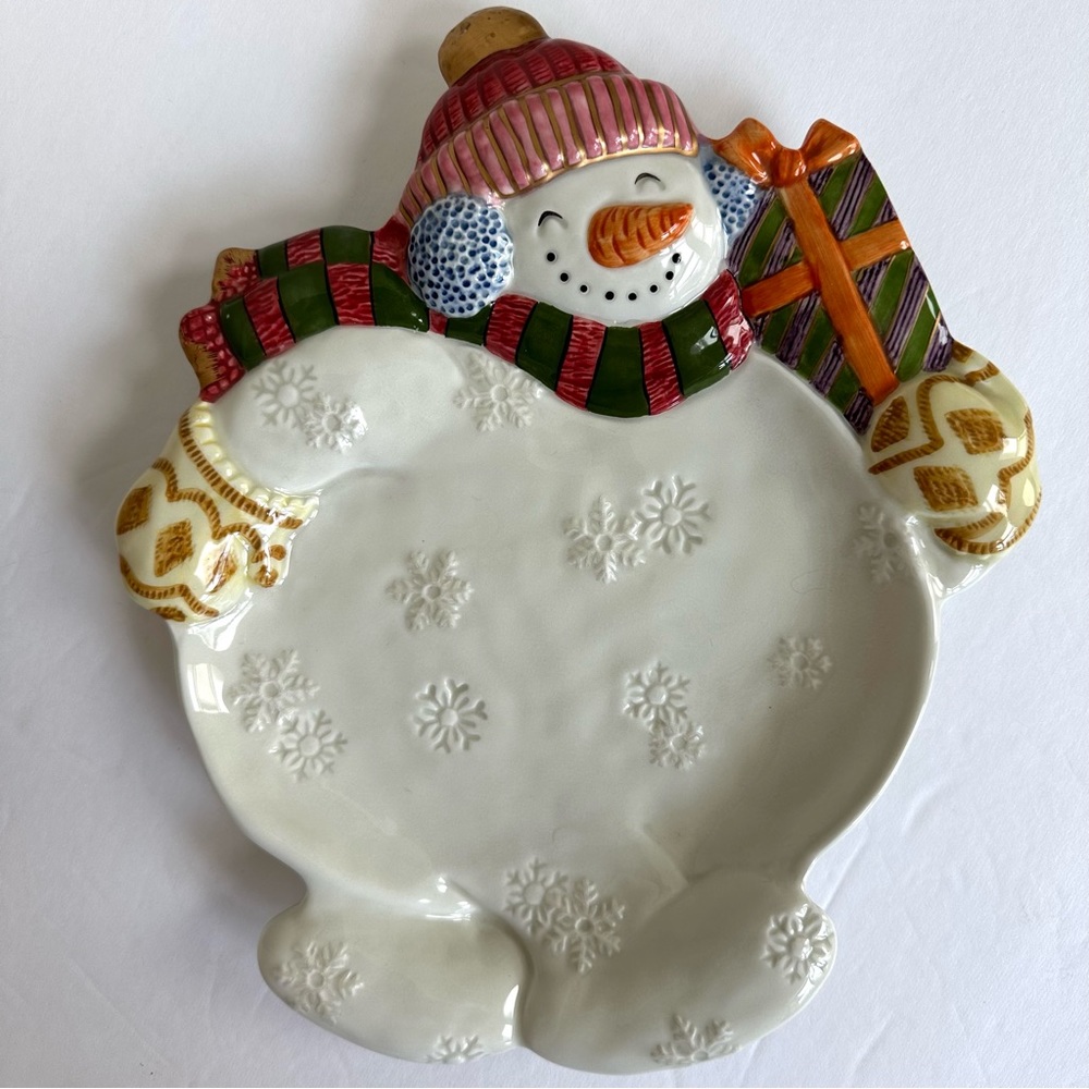 Fitz and Floyd Frosty Folks Snowman Canapé Cookie Christmas Serving Plate